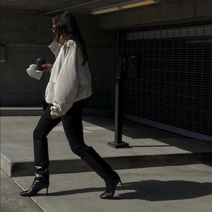 Jimmy Choo Mahesa 85 Knee High Smooth Leather Boots 37.5, 7.5